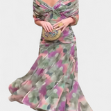 Alena - Dlhé šaty Aleny s kvetinovou potlačou a výstrihom do V