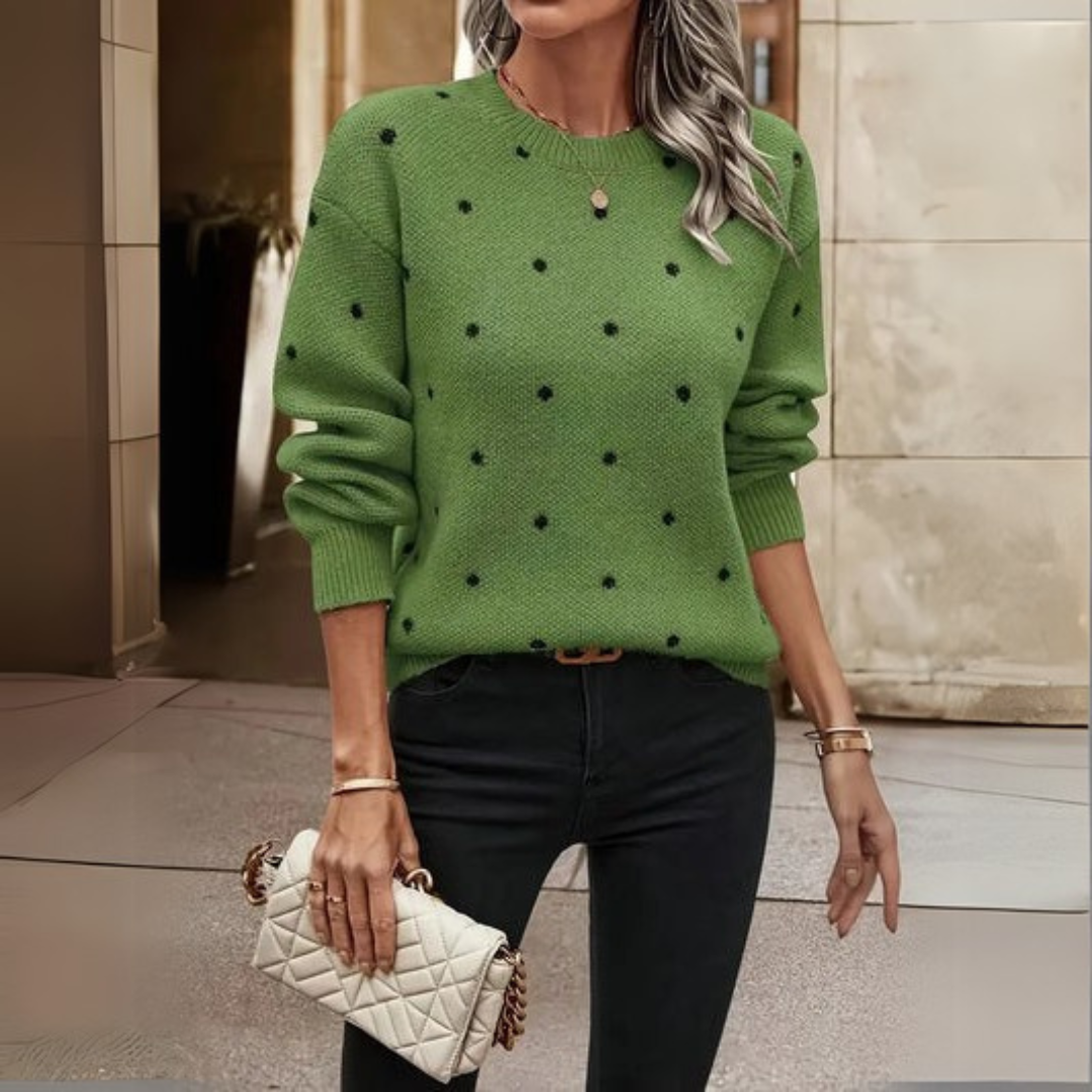 Eva – Dlhý rukáv casual pletený sveter s bodkovaným vzorom