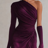 Ružena™ - Elegantné maxi fialové šaty sexy s jedným ramenom
