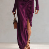 Ružena™ - Elegantné maxi fialové šaty sexy s jedným ramenom