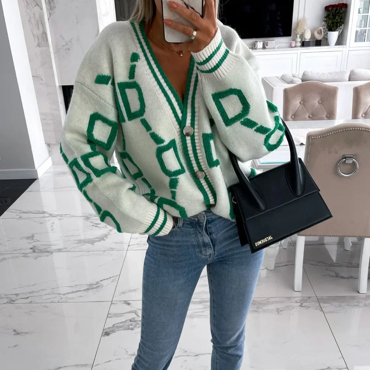 Nina | Moderný cardigan s geometrickým dizajnom