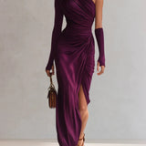 Ružena™ - Elegantné maxi fialové šaty sexy s jedným ramenom