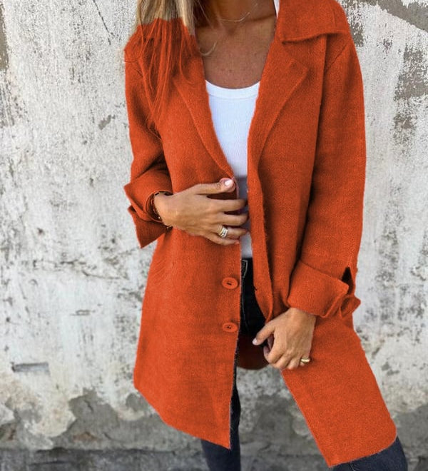 Bohdana - Casual kabát s klopami a zapínaním na gombíky s jedným prsným vreckom