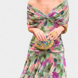 Alena - Dlhé šaty Aleny s kvetinovou potlačou a výstrihom do V