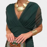 Alena - Dlhé šaty Aleny s kvetinovou potlačou a výstrihom do V