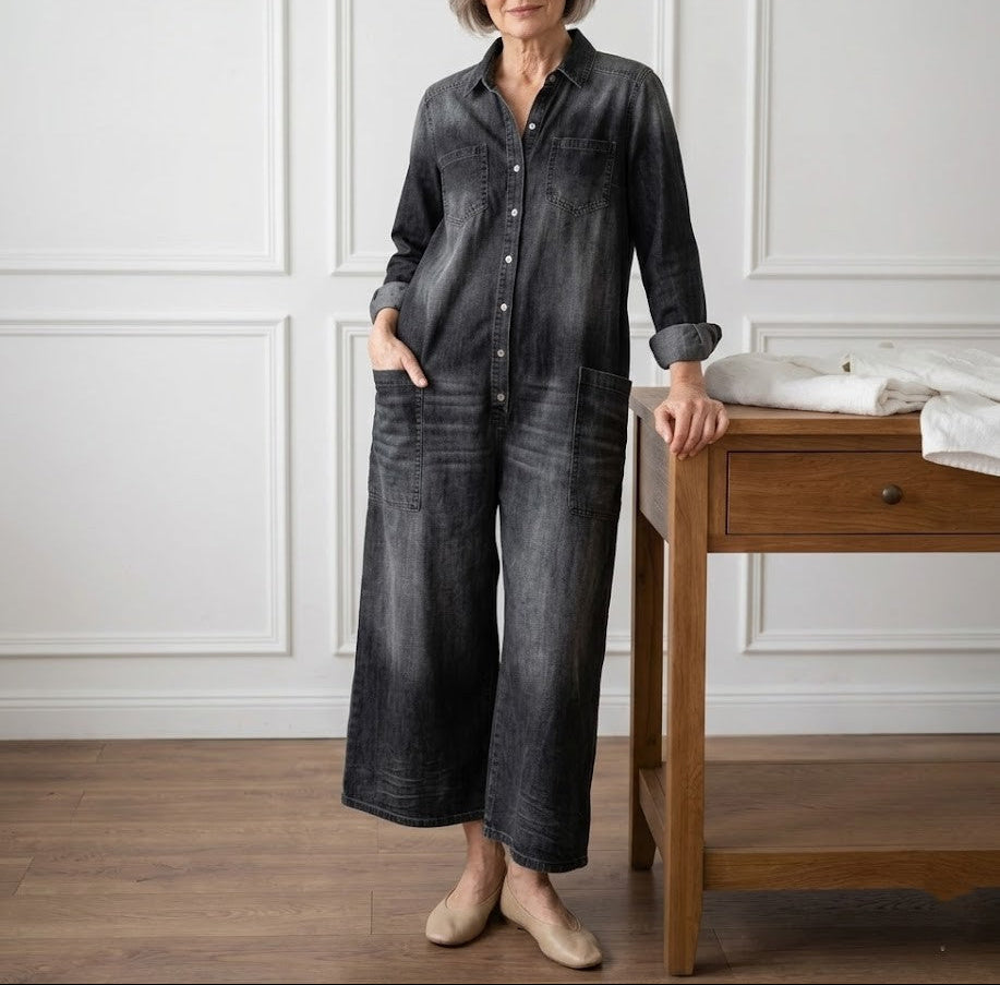Jana™ | Vintage denim kombinéza s gombíkmi