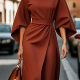 Margaréta - elegantné dámske šaty s lampášovými rukávmi a opaskom