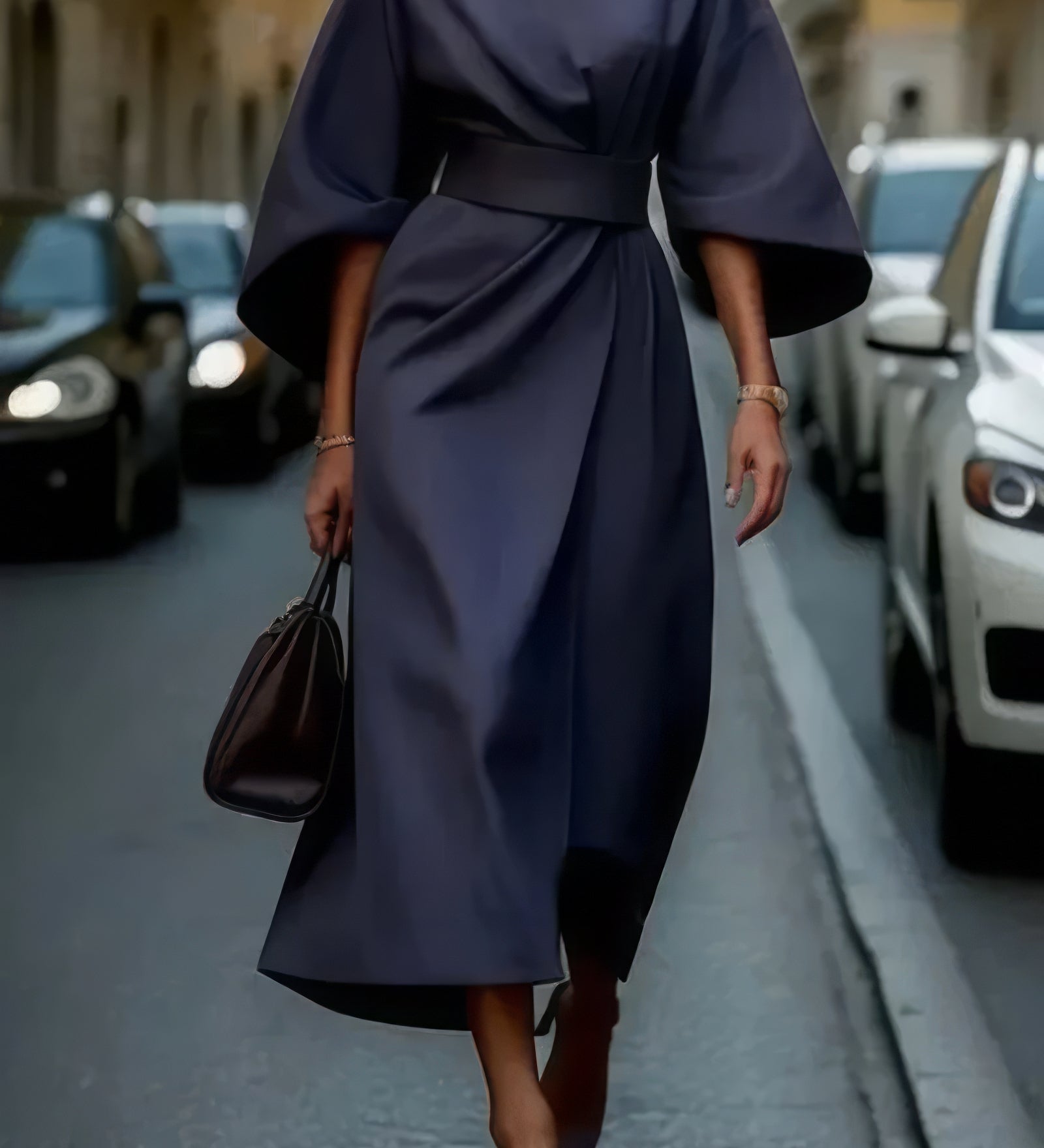 Margaréta - elegantné dámske šaty s lampášovými rukávmi a opaskom