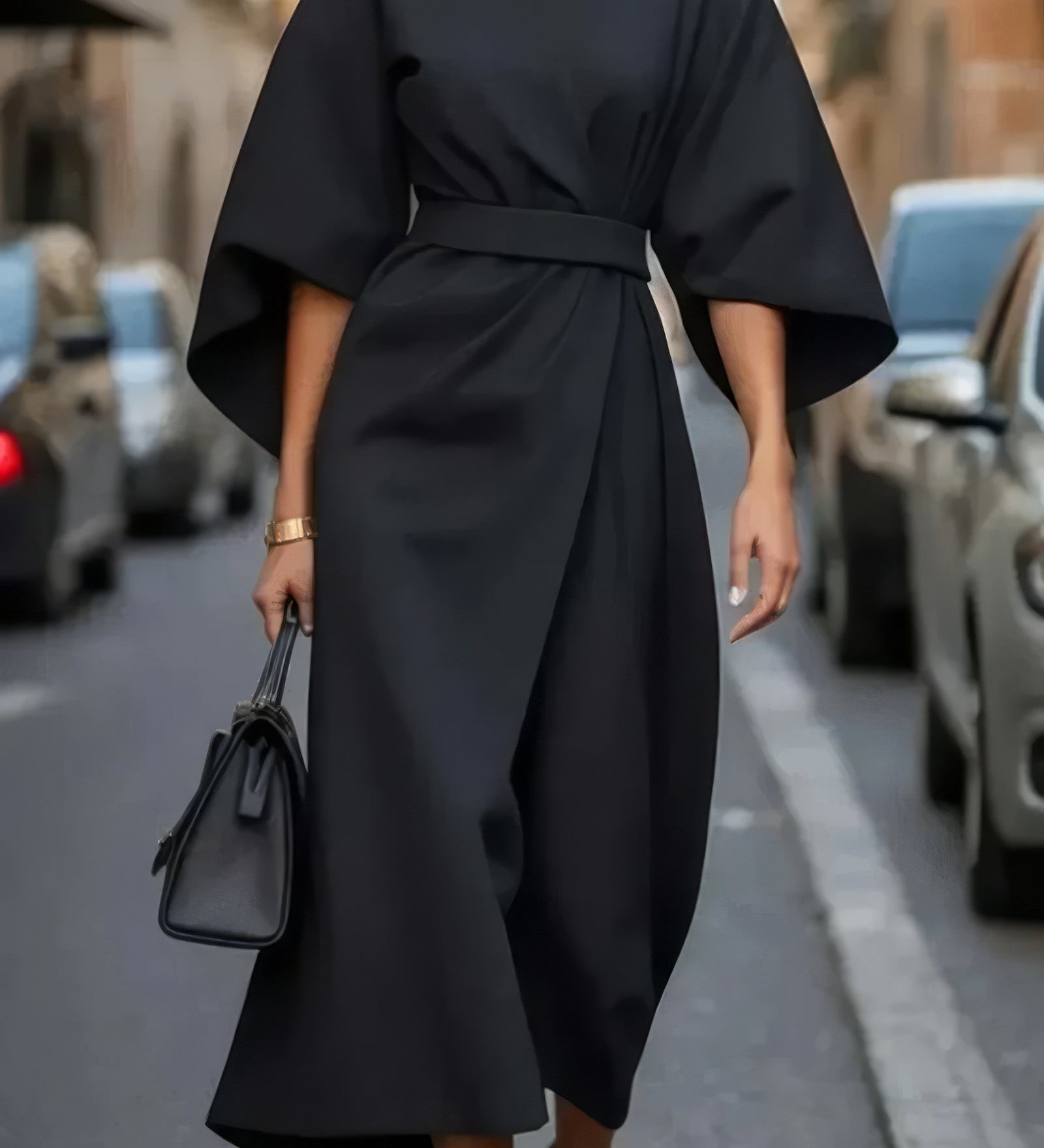 Margaréta - elegantné dámske šaty s lampášovými rukávmi a opaskom