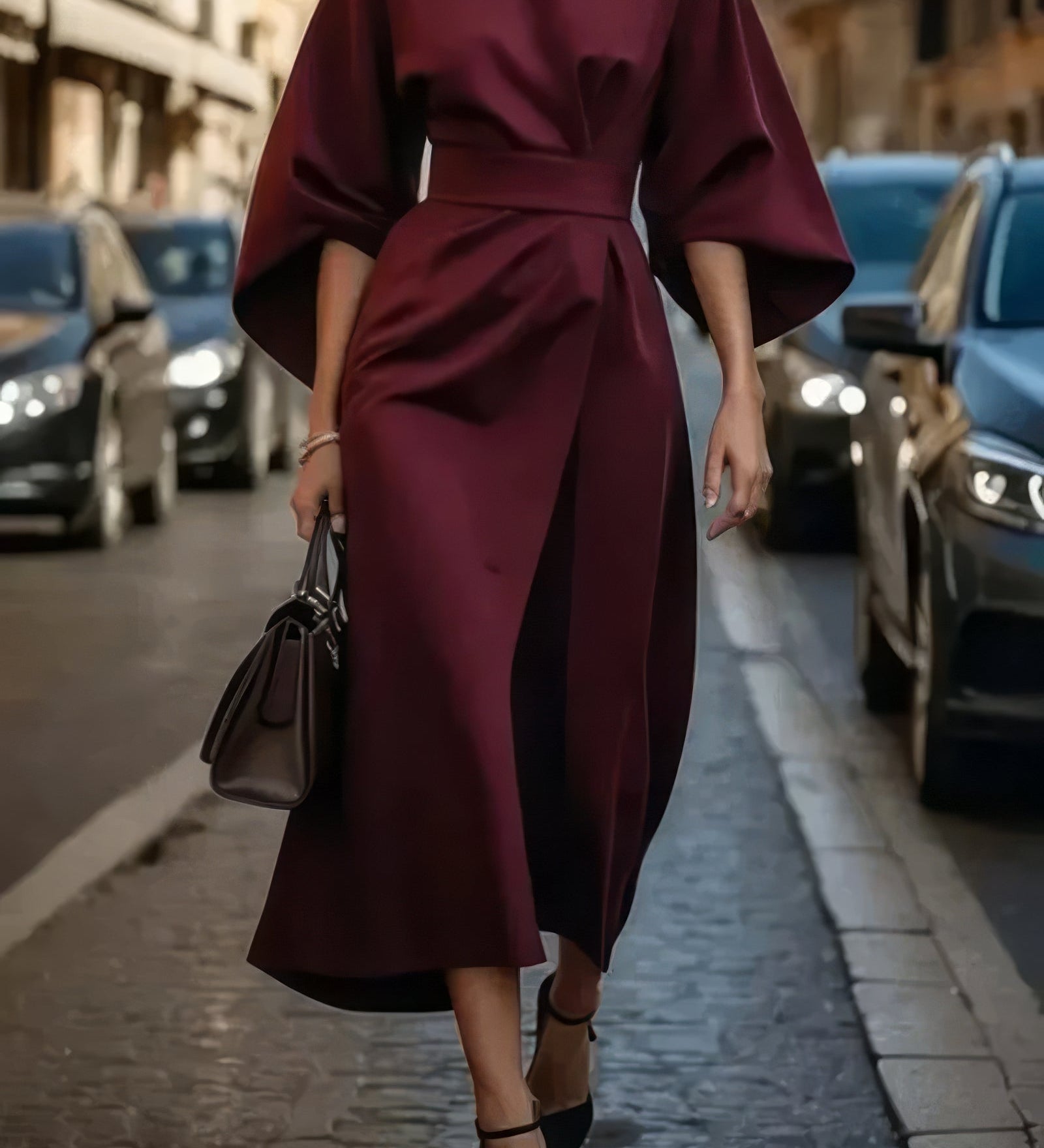 Margaréta - elegantné dámske šaty s lampášovými rukávmi a opaskom