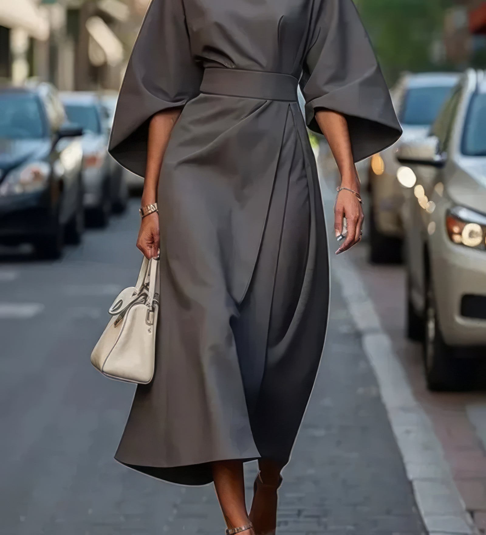 Margaréta - elegantné dámske šaty s lampášovými rukávmi a opaskom