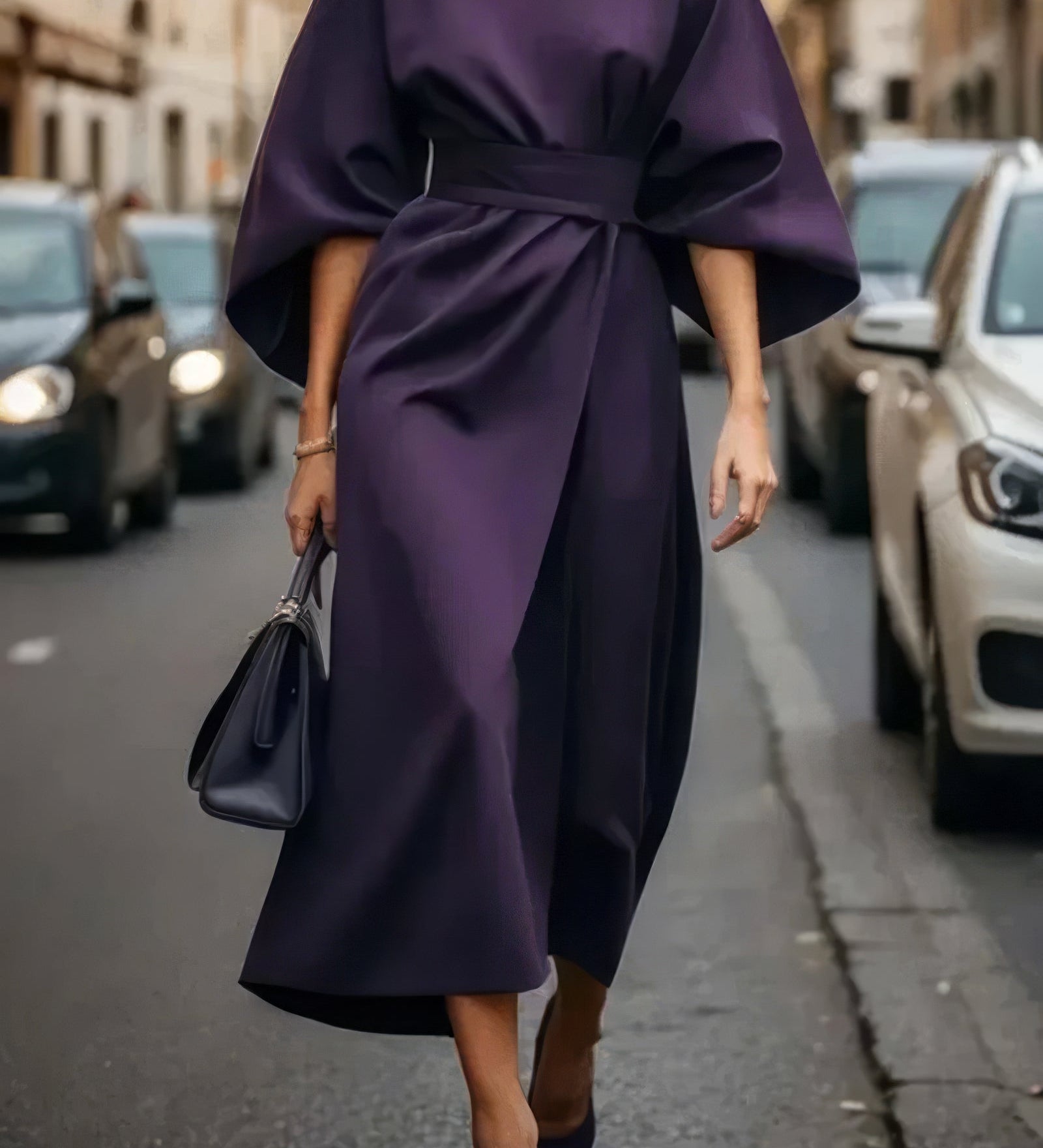 Margaréta - elegantné dámske šaty s lampášovými rukávmi a opaskom